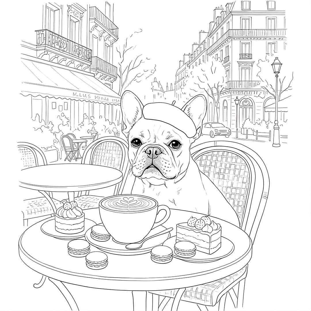 Perfil Canino - Ilustração do livro de colorir do Buldogue Francês